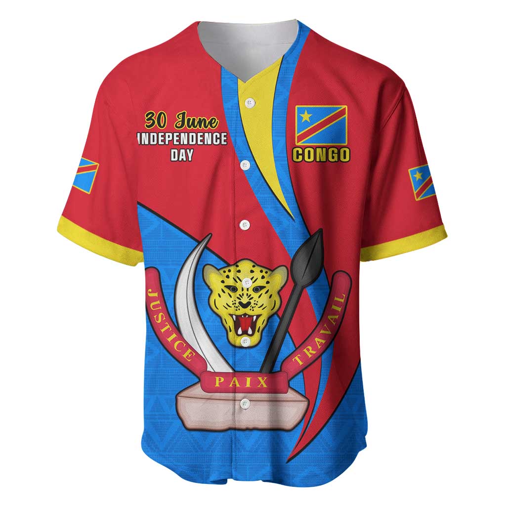 Personalised Democratic Republic of the Congo Independence Day Baseball Jersey Coat Of Arms Happy 30 June