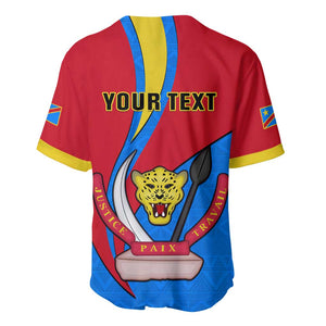 Personalised Democratic Republic of the Congo Independence Day Baseball Jersey Coat Of Arms Happy 30 June