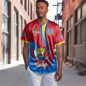 Personalised Democratic Republic of the Congo Independence Day Baseball Jersey Coat Of Arms Happy 30 June