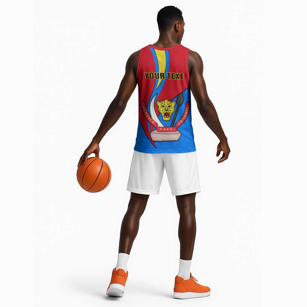 Personalised Democratic Republic of the Congo Independence Day Basketball Jersey Coat Of Arms Happy 30 June LT14