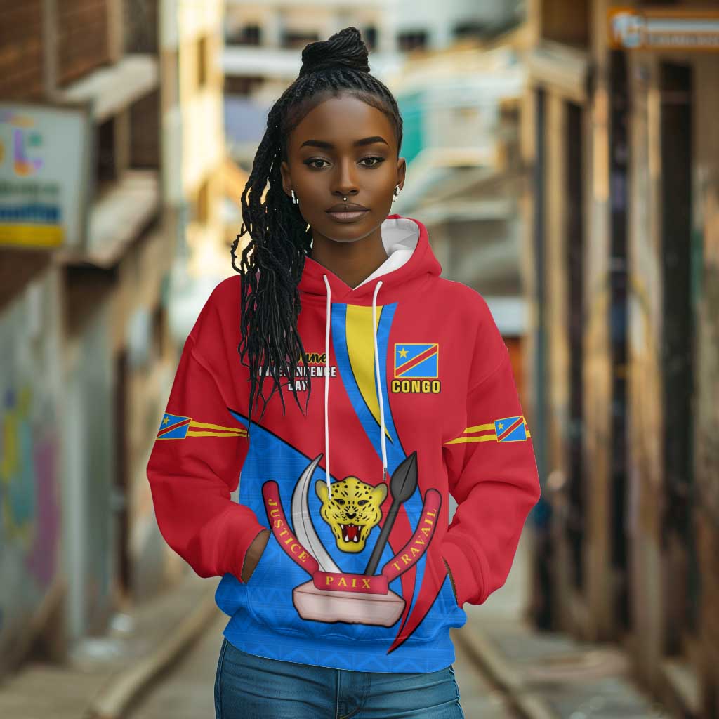 Personalised Democratic Republic of the Congo Independence Day Hoodie Coat Of Arms Happy 30 June