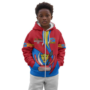 Personalised Democratic Republic of the Congo Independence Day Kid Hoodie Coat Of Arms Happy 30 June