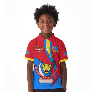 Personalised Democratic Republic of the Congo Independence Day Kid Polo Shirt Coat Of Arms Happy 30 June