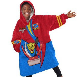 Personalised Democratic Republic of the Congo Independence Day KId Wearable Blanket Hoodie Coat Of Arms Happy 30 June