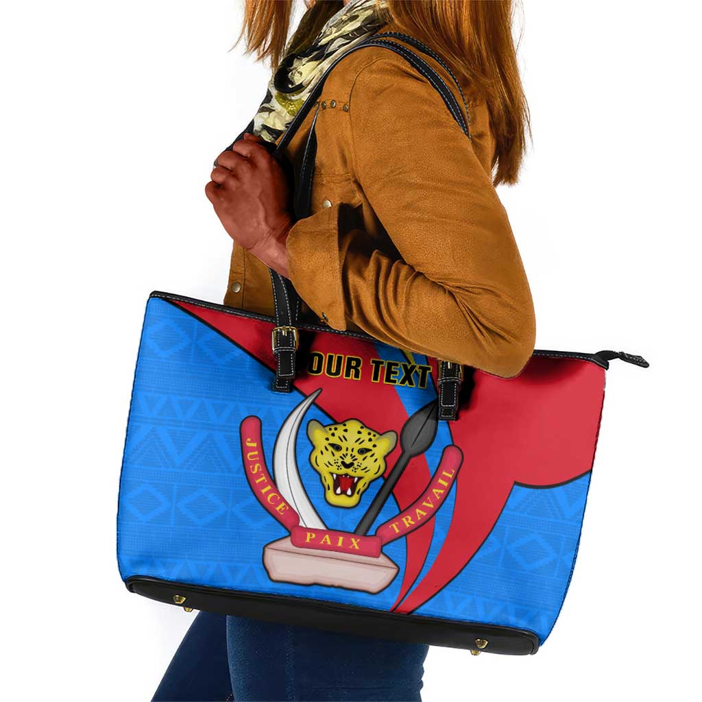 Personalised Democratic Republic of the Congo Independence Day Leather Tote Bag Coat Of Arms Happy 30 June