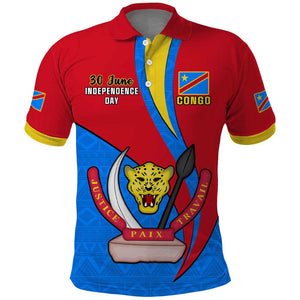 Personalised Democratic Republic of the Congo Independence Day Polo Shirt Coat Of Arms Happy 30 June