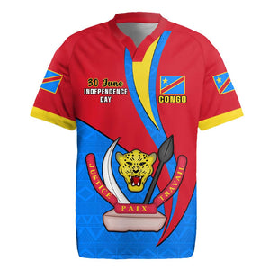 Personalised Democratic Republic of the Congo Independence Day Rugby Jersey Coat Of Arms Happy 30 June