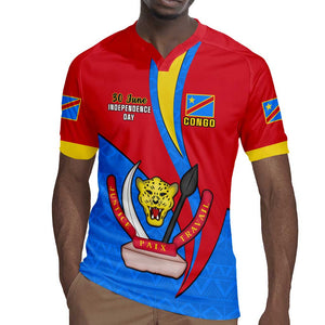 Personalised Democratic Republic of the Congo Independence Day Rugby Jersey Coat Of Arms Happy 30 June