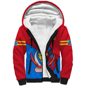 Personalised Democratic Republic of the Congo Independence Day Sherpa Hoodie Coat Of Arms Happy 30 June