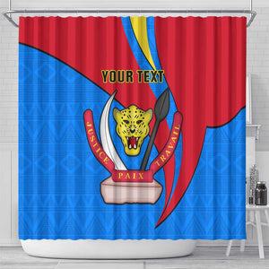 Personalised Democratic Republic of the Congo Independence Day Shower Curtain Coat Of Arms Happy 30 June