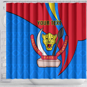 Personalised Democratic Republic of the Congo Independence Day Shower Curtain Coat Of Arms Happy 30 June