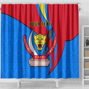 Personalised Democratic Republic of the Congo Independence Day Shower Curtain Coat Of Arms Happy 30 June