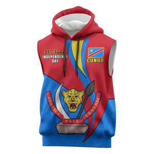 Personalised Democratic Republic of the Congo Independence Day Sleeveless Hoodie Coat Of Arms Happy 30 June - African Pride