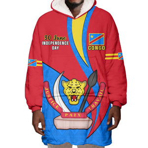 Personalised Democratic Republic of the Congo Independence Day Wearable Blanket Hoodie Coat Of Arms Happy 30 June