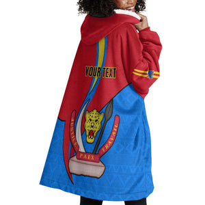 Personalised Democratic Republic of the Congo Independence Day Wearable Blanket Hoodie Coat Of Arms Happy 30 June