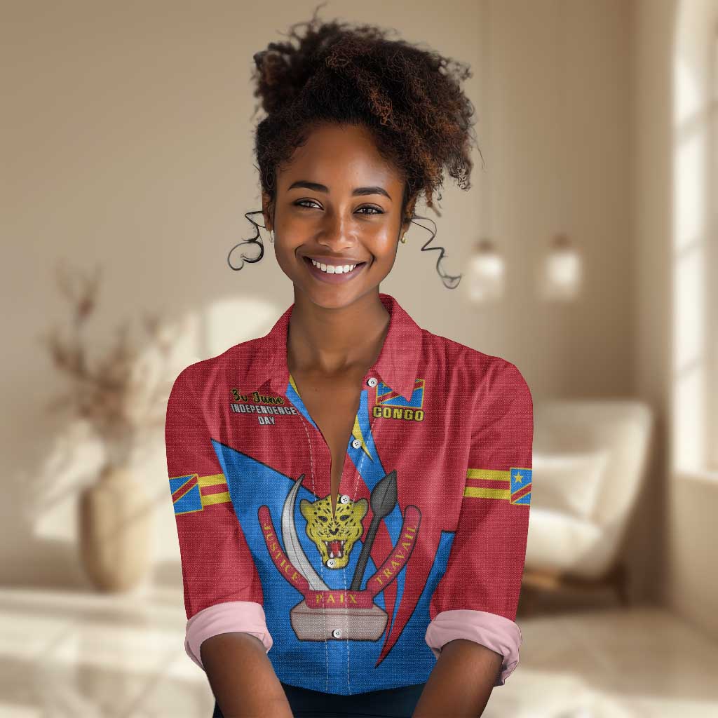 Personalised Democratic Republic of the Congo Independence Day Women Casual Shirt Coat Of Arms Happy 30 June