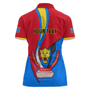 Personalised Democratic Republic of the Congo Independence Day Women Polo Shirt Coat Of Arms Happy 30 June