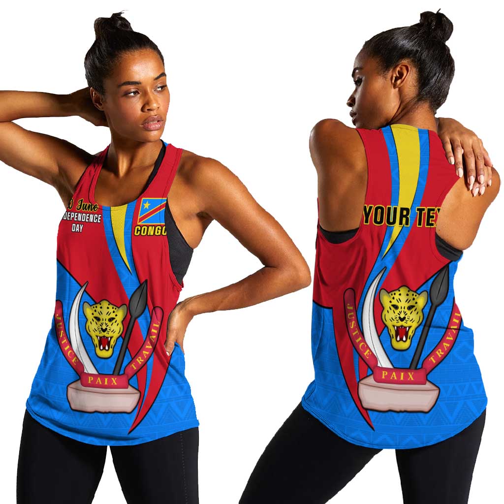 Personalised Democratic Republic of the Congo Independence Day Women Racerback Tank Coat Of Arms Happy 30 June