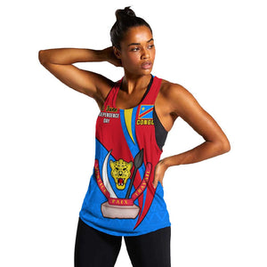 Personalised Democratic Republic of the Congo Independence Day Women Racerback Tank Coat Of Arms Happy 30 June