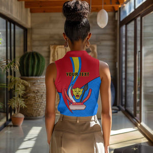 Personalised Democratic Republic of the Congo Independence Day Women Sleeveless Polo Shirt Coat Of Arms Happy 30 June