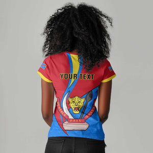 Personalised Democratic Republic of the Congo Independence Day Women V-Neck T-Shirt Coat Of Arms Happy 30 June