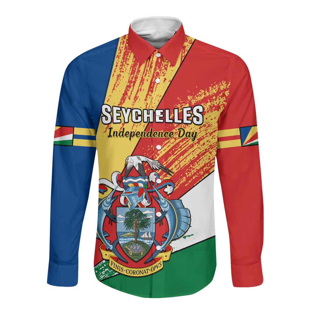 29 June Seychelles Independence Day Long Sleeve Button Shirt Flag Style