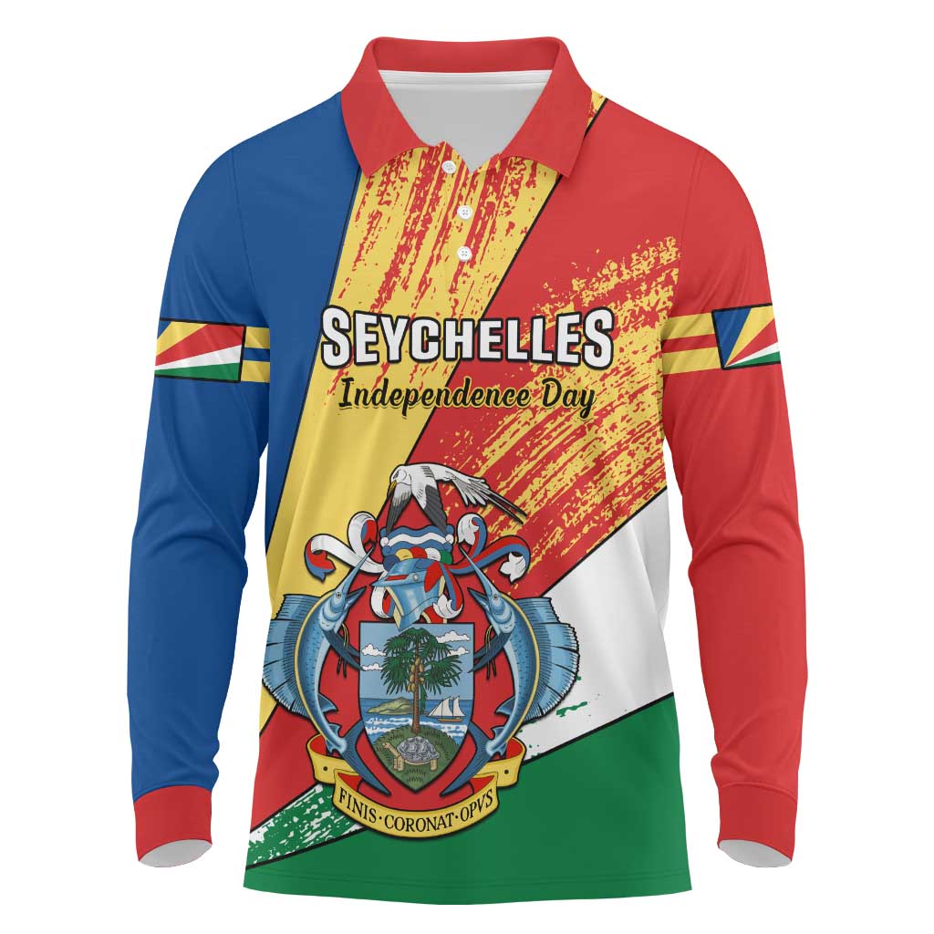 29 June Seychelles Independence Day Long Sleeve Polo Shirt Flag Style