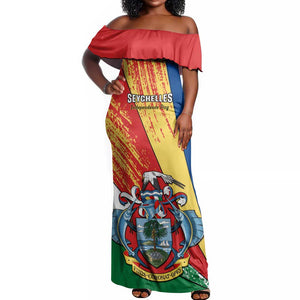 29 June Seychelles Independence Day Off Shoulder Maxi Dress Flag Style