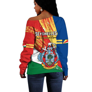 29 June Seychelles Independence Day Off Shoulder Sweater Flag Style