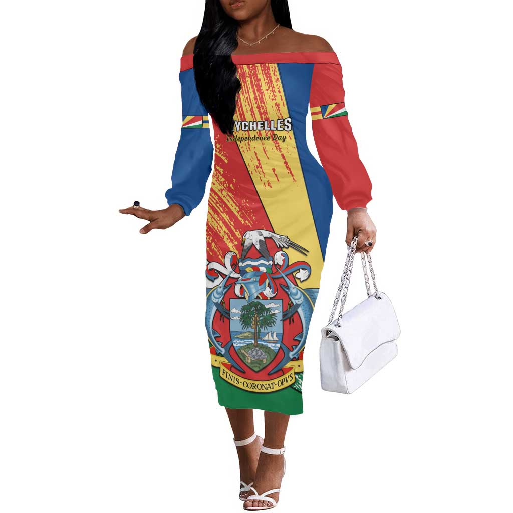 29 June Seychelles Independence Day Off The Shoulder Long Sleeve Dress Flag Style