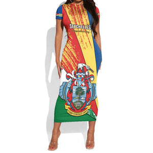 29 June Seychelles Independence Day Short Sleeve Bodycon Dress Flag Style