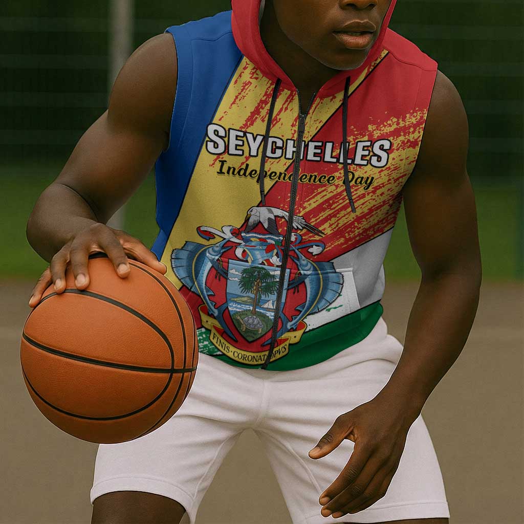 29 June Seychelles Independence Day Sleeveless Zip Hoodie Flag Style - African Pride
