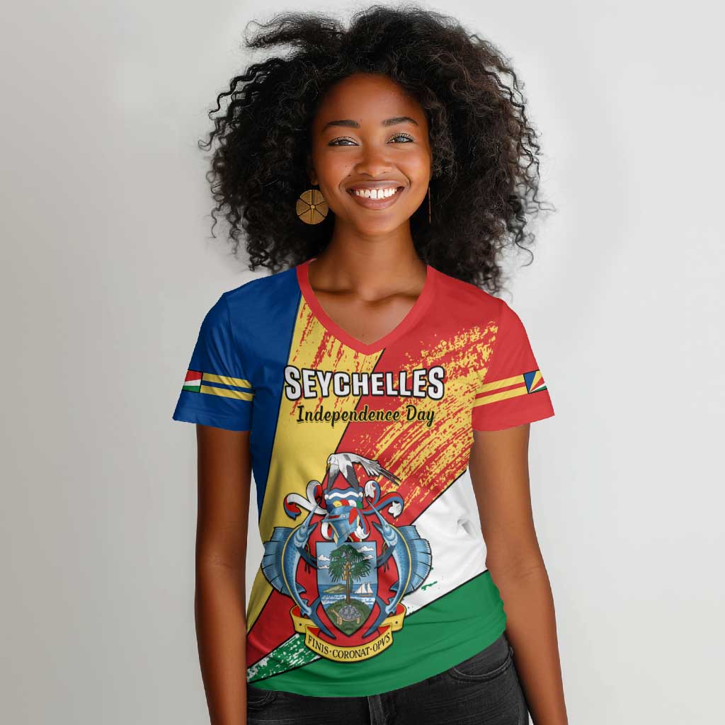 29 June Seychelles Independence Day Women V-Neck T-Shirt Flag Style