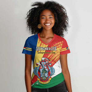 29 June Seychelles Independence Day Women V-Neck T-Shirt Flag Style