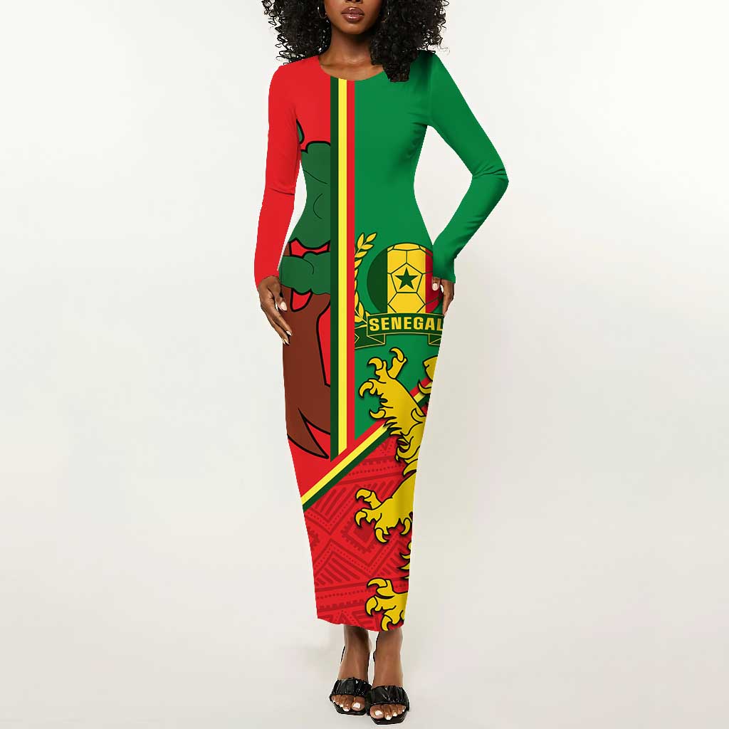 Senegal Football Long Sleeve Bodycon Dress 2024 Go Champions Lions De La Teranga