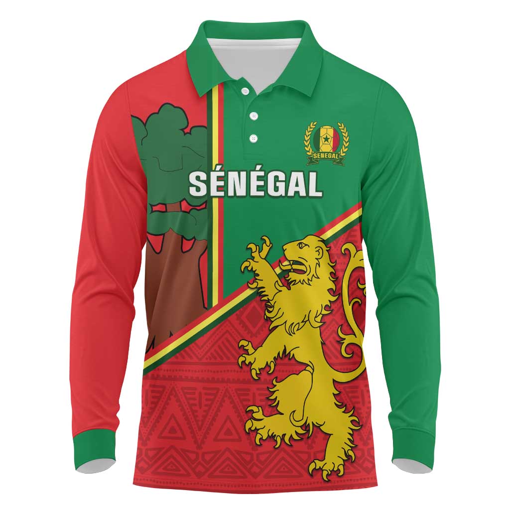 Senegal Football Long Sleeve Polo Shirt 2024 Go Champions Lions De La Teranga