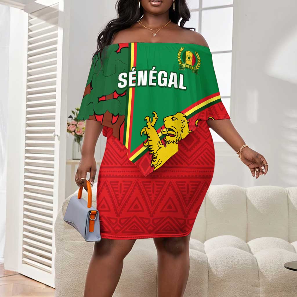 Senegal Football Off Shoulder Short Dress 2024 Go Champions Lions De La Teranga LT14