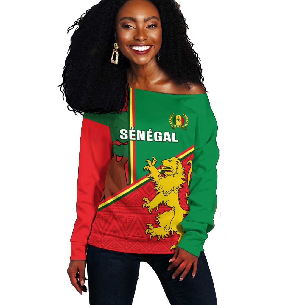 Senegal Football Off Shoulder Sweater 2024 Go Champions Lions De La Teranga