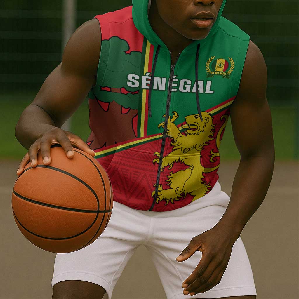 Senegal Football Sleeveless Zip Hoodie 2024 Go Champions Lions De La Teranga - African Pride