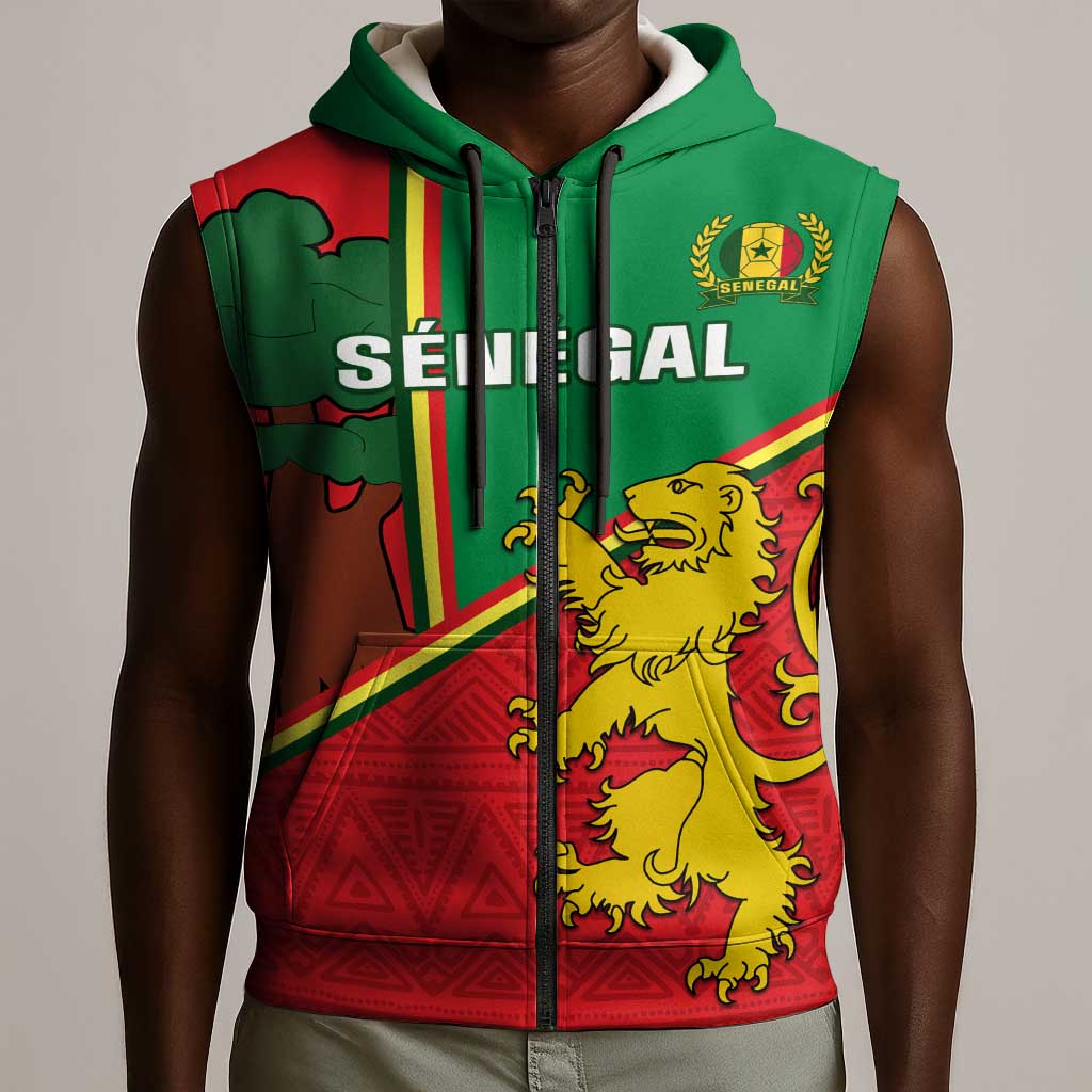 Senegal Football Sleeveless Zip Hoodie 2024 Go Champions Lions De La Teranga - African Pride