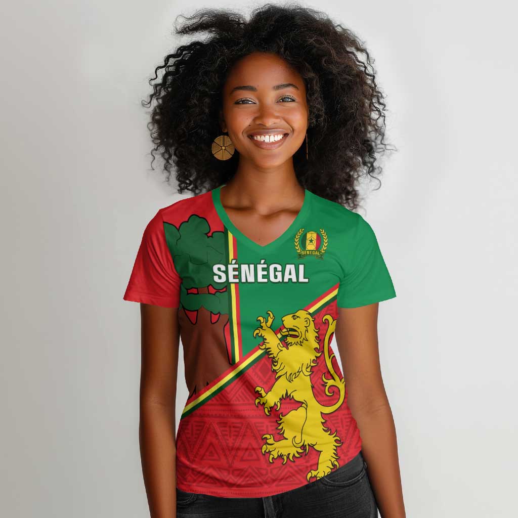 Senegal Football Women V-Neck T-Shirt 2024 Go Champions Lions De La Teranga