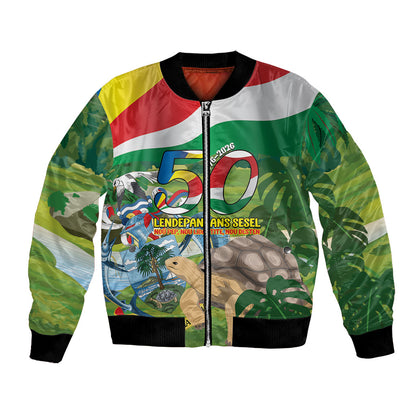 Seychelles National Day Personalized Bomber Jacket 50 Years Anniversary Lendepandans Sesel