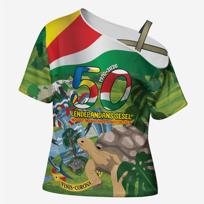 Seychelles National Day Personalized Cross Shoulder Shirt 50 Years Anniversary Lendepandans Sesel