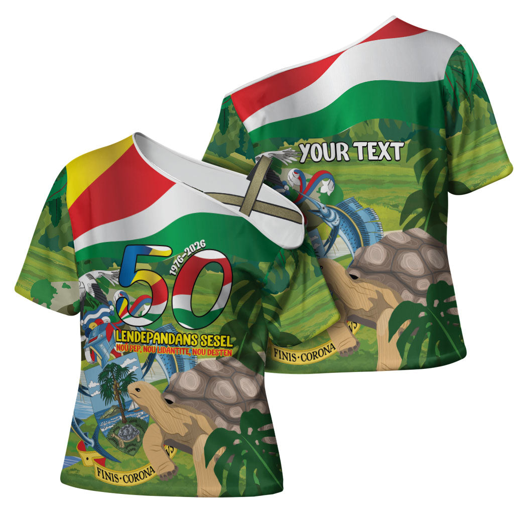 Seychelles National Day Personalized Cross Shoulder Shirt 50 Years Anniversary Lendepandans Sesel