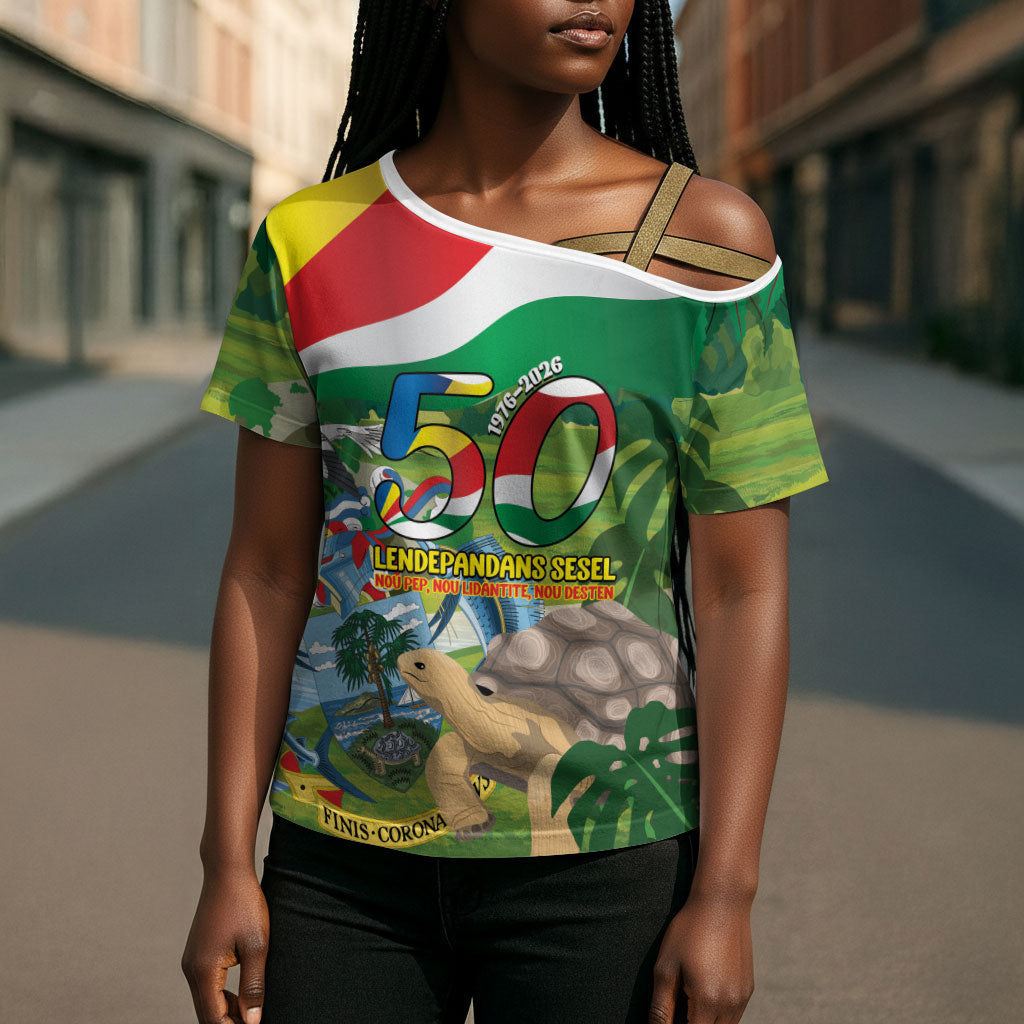 Seychelles National Day Personalized Cross Shoulder Shirt 50 Years Anniversary Lendepandans Sesel