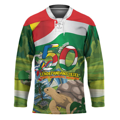Seychelles National Day Personalized Hockey Jersey 50 Years Anniversary Lendepandans Sesel