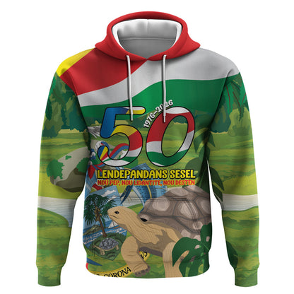 Seychelles National Day Personalized Hoodie 50 Years Anniversary Lendepandans Sesel