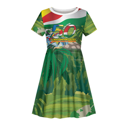 Seychelles National Day Personalized Kid Short Sleeve Dress 50 Years Anniversary Lendepandans Sesel