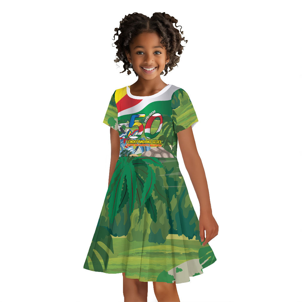 Seychelles National Day Personalized Kid Short Sleeve Dress 50 Years Anniversary Lendepandans Sesel