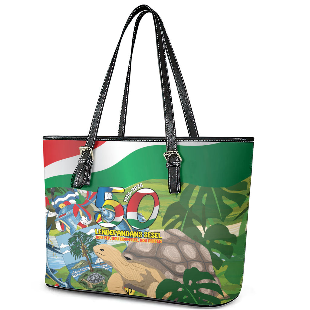Seychelles National Day Leather Tote Bag 50 Years Anniversary Lendepandans Sesel